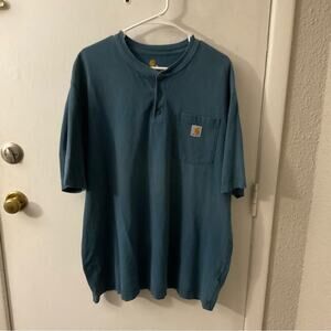 Carhartt Three Button Polo Original Fit Teal Blue XL FLAWS Cabincore Casual